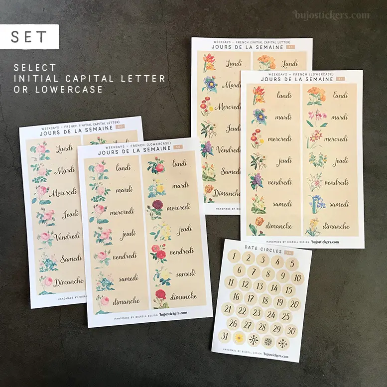 Jours de la Semaine et Date SET • Weekdays in French and dates SET • 30+31+15