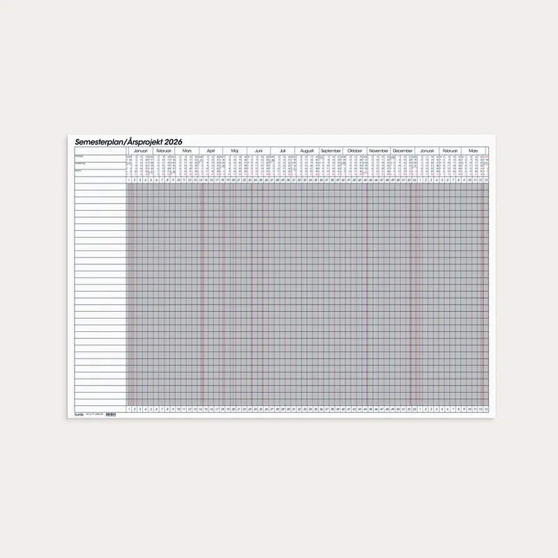 Kalender 2026 Semesterplan/Årsprojekt whiteboard