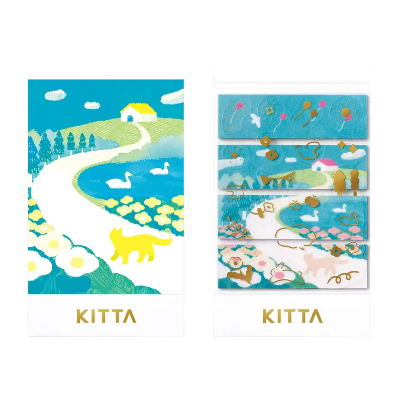 King Jim HITOTOKI KITTA Collage Washi Tape & Sticker - Oka (Gold Foil)