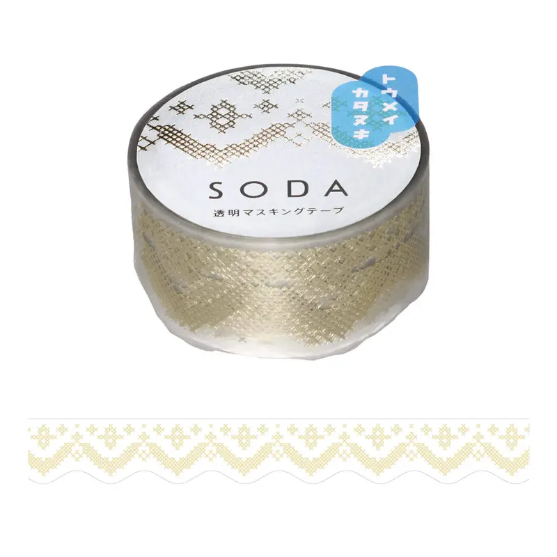 King Jim HITOTOKI SODA Transparent Tape White Gold Foil & Die Cut - Cross Stitch [20mm]