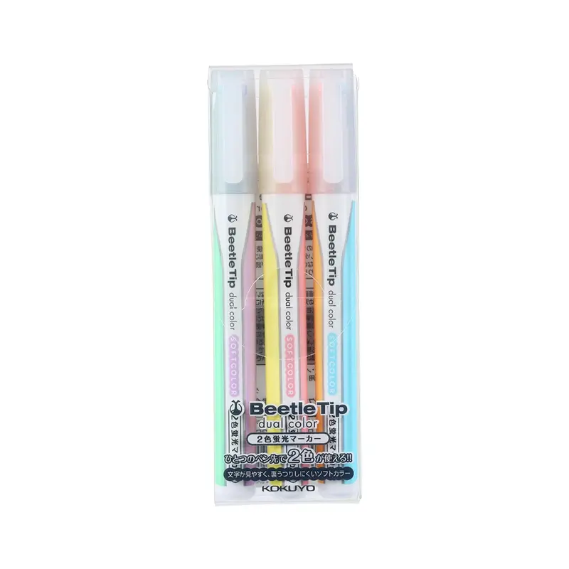 Kokuyo Beetle Tip Dual Color Highlighter Set of 3 - Soft Color