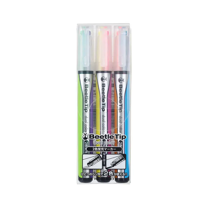 Kokuyo Beetle Tip Dual Color Highlighter Set of 3 - Standard Color