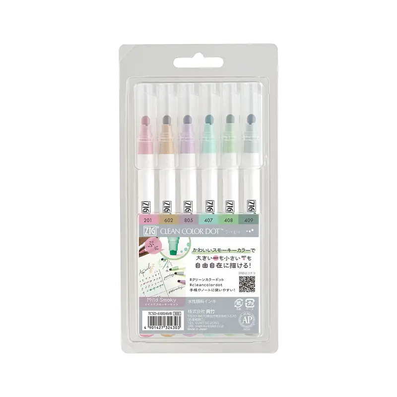 Kuretake ZIG Clean Color Dot Set of 6 - Mild Smoky Color