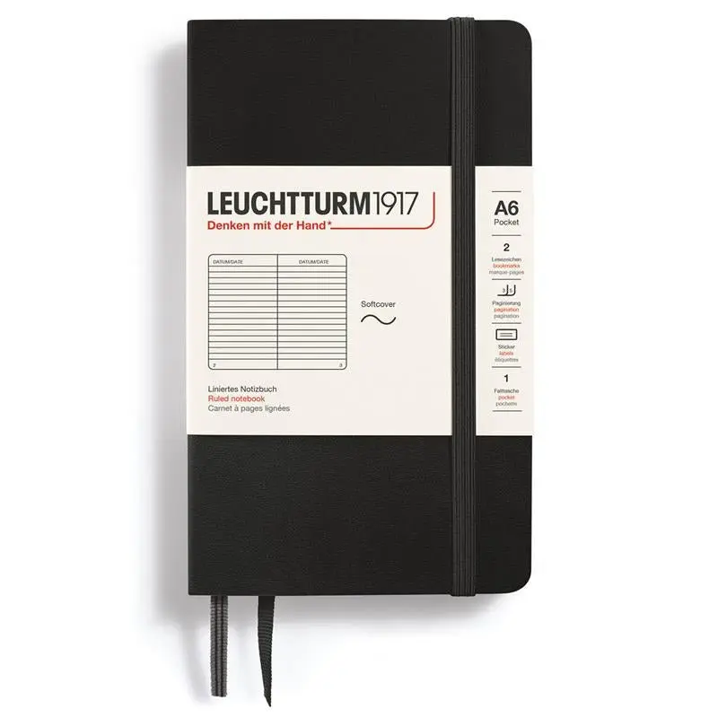 Linjerad skrivbok Lt A6 Mjuk pärm Black