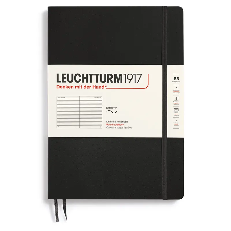 Linjerad skrivbok Lt B5 Mjuk pärm Black