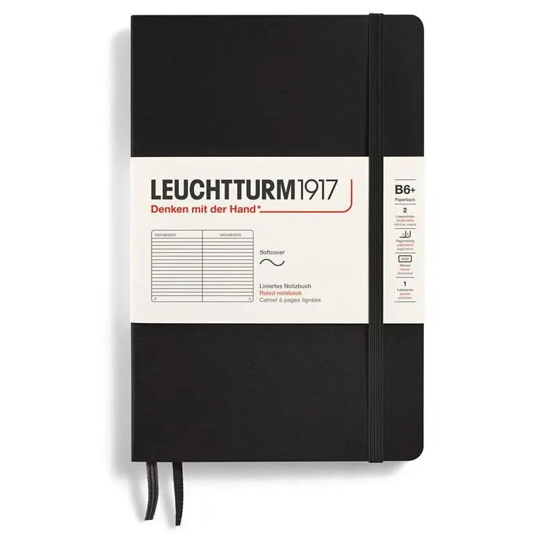 Linjerad skrivbok Lt B6+ Mjuk pärm Black