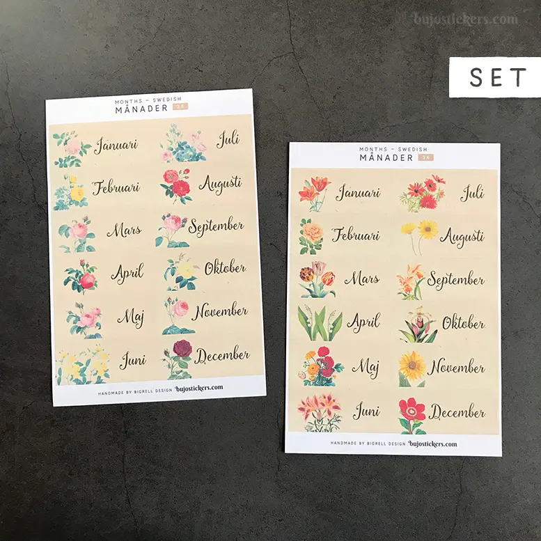 Månader SET of 2 • 35+36 • Months in Swedish