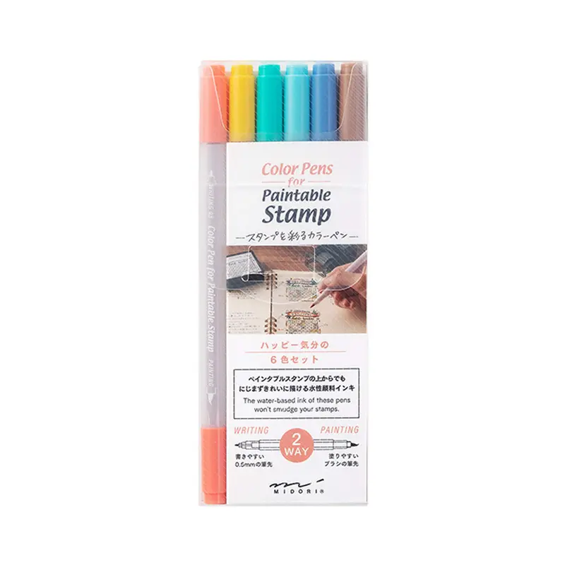 Midori Color Pen for Paintable Stamp 6pc Pack - Happy