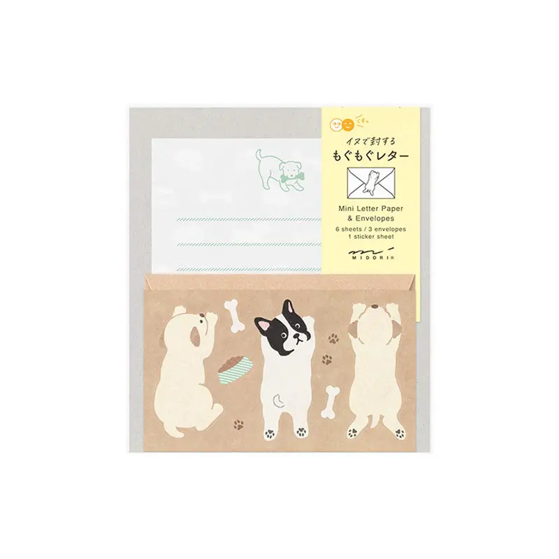 Midori Mogumogu Mini Letter Set with Animal Sealing Sticker - Dog