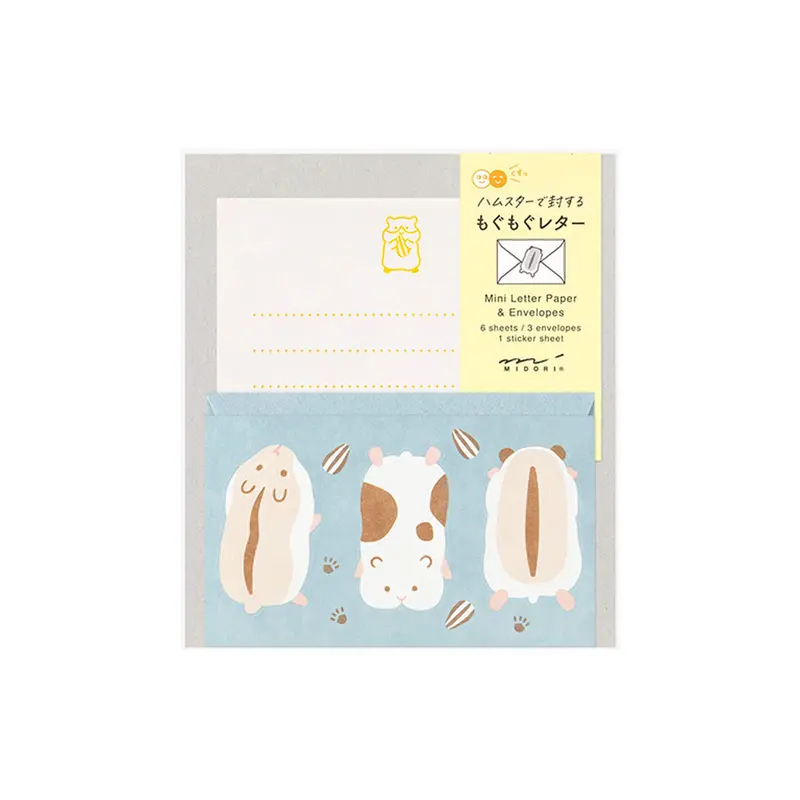 Midori Mogumogu Mini Letter Set with Animal Sealing Sticker - Hamster