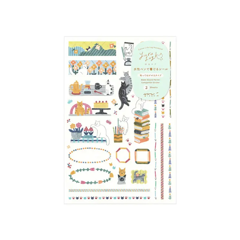 Midori Yuru Log 2-Sheet Sticker Cat