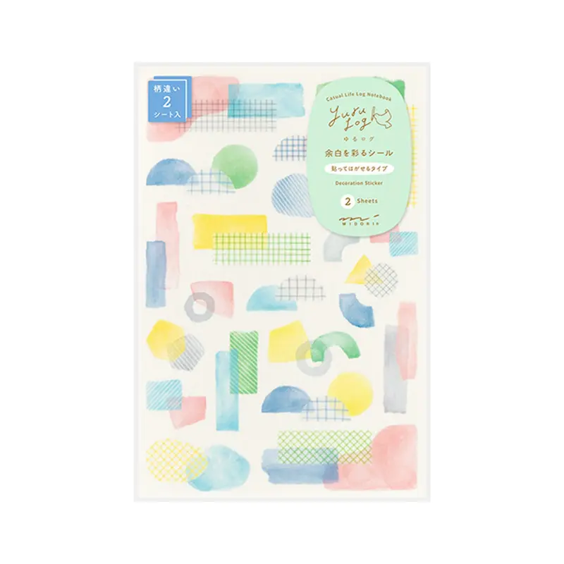 Midori Yuru Log 2-Sheet Sticker Collage Watercolor Motif