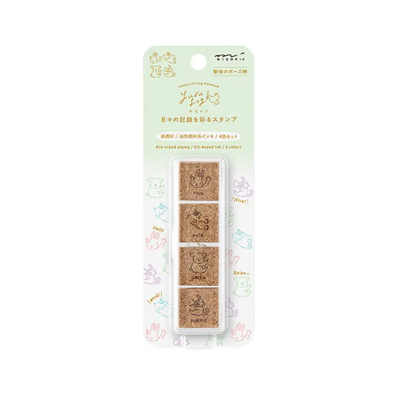 Midori Yuru Log Pre-inked Color Stamp Set - Animal Poses