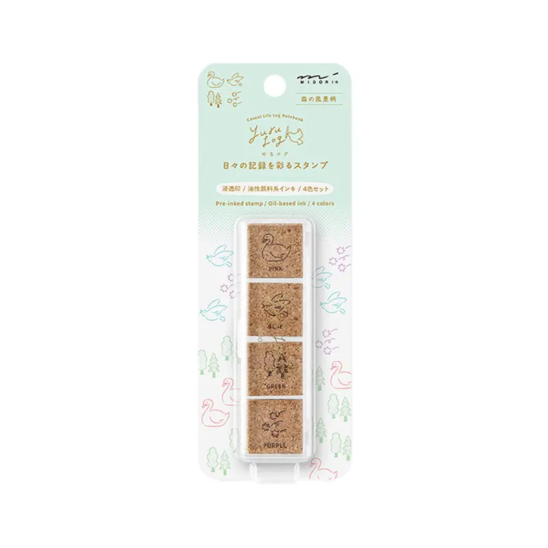 Midori Yuru Log Pre-inked Color Stamp Set - Forest Scenery