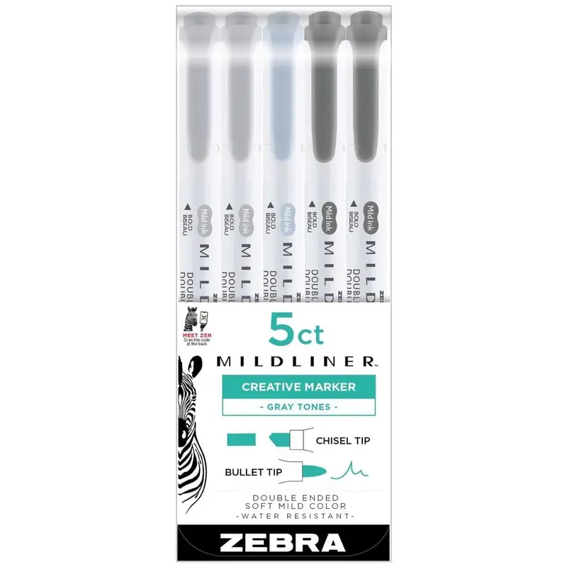 Mildliner Överstrykningspennor 5-pack - Gray