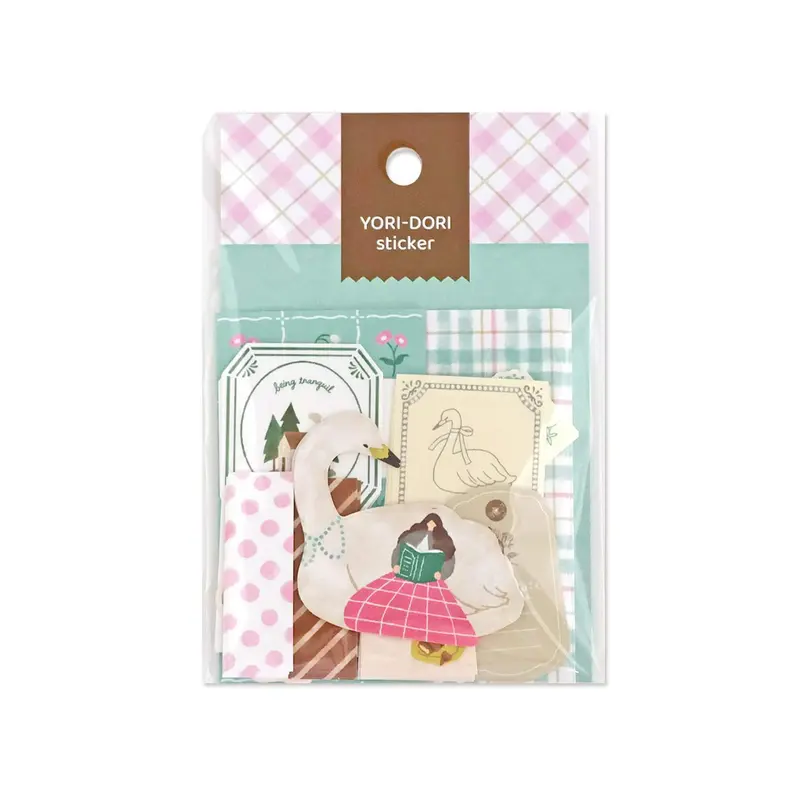 Mind Wave Yori-Dori Flake Sticker - Swan and Reading