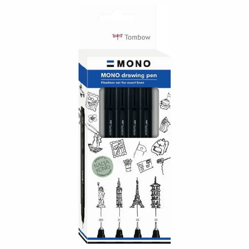 Mono drawing pen Fineliner 4-pack Svart Fine