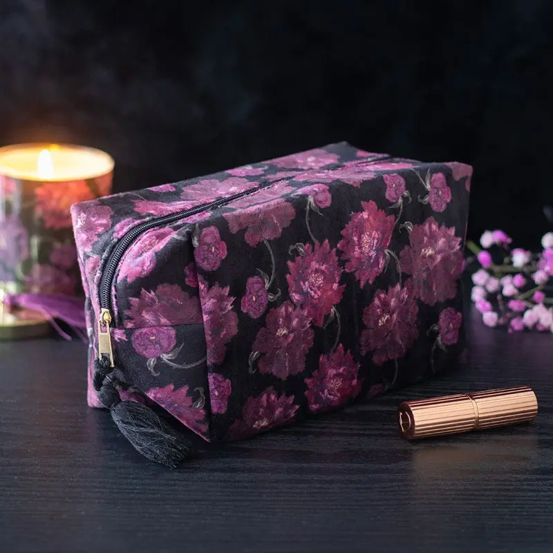 Mörk Romantik Sminkväska - Gotisk Blommigt Mönster Sminkväska