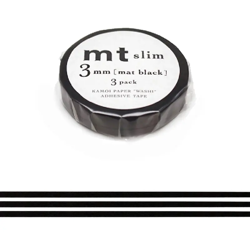 mt slim 3mm Washi Tape Set of 3 - Matte Black [3mm]