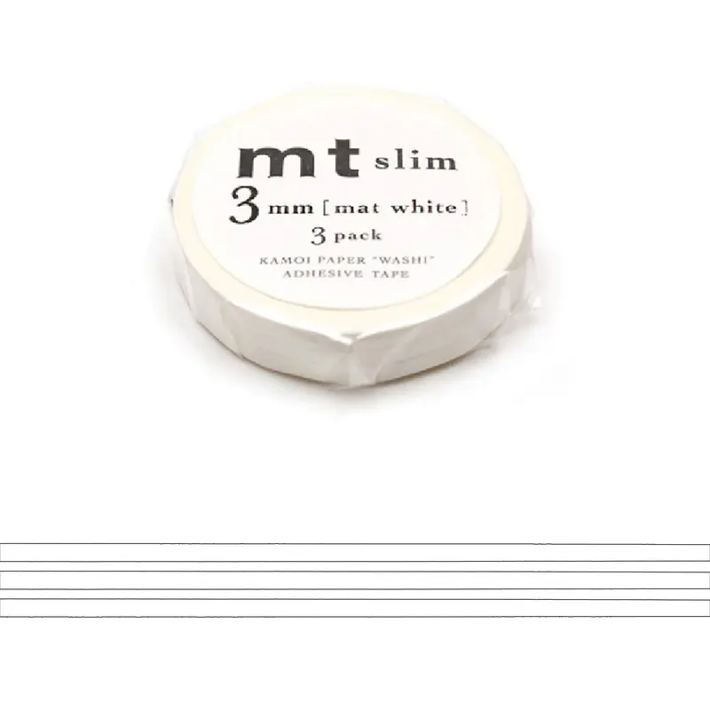 mt slim 3mm Washi Tape Set of 3 - Matte White [3mm]