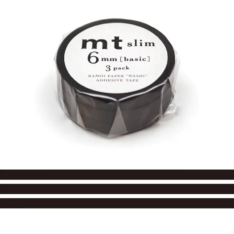 mt slim basic Washi Tape Set of 3 - Matte Black J [6mm]