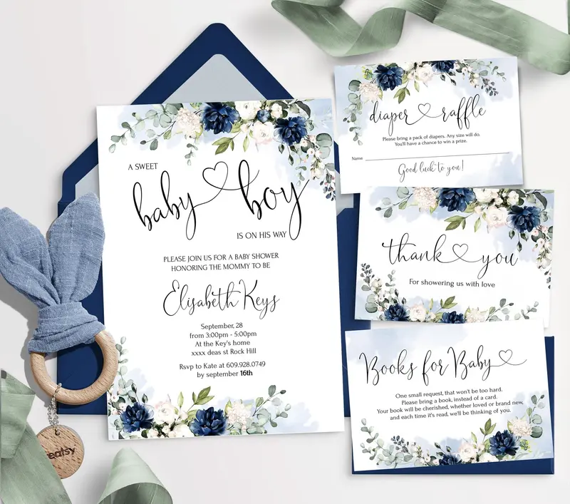 Navy Blue Baby Shower Invitation Pack