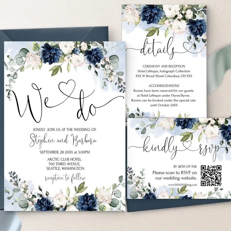 Navy & Cream Wedding Invitation Suite | 5 Items | DIY Bride Inspo