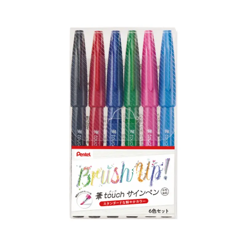 Pentel Fude Touch Brush Sign Pen 6-Color Set A