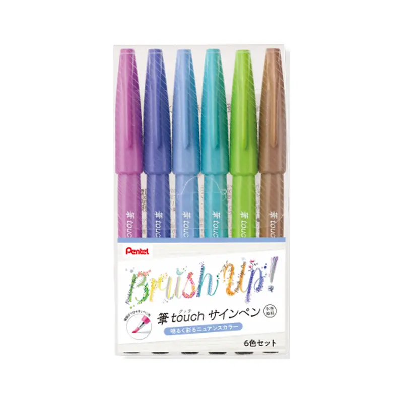 Pentel Fude Touch Brush Sign Pen 6-Color Set C
