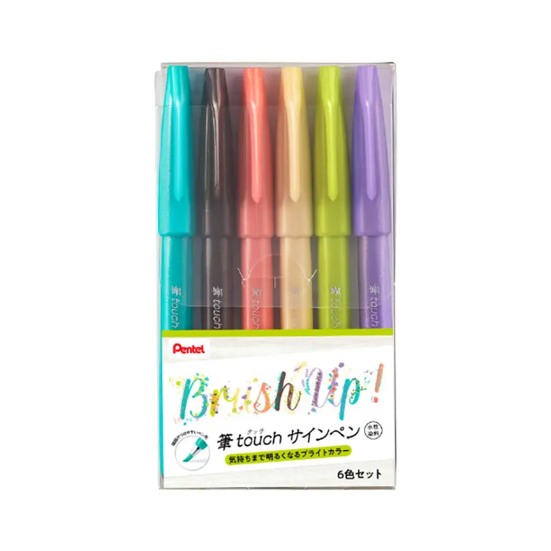 Pentel Fude Touch Brush Sign Pen New 6-Color Set D