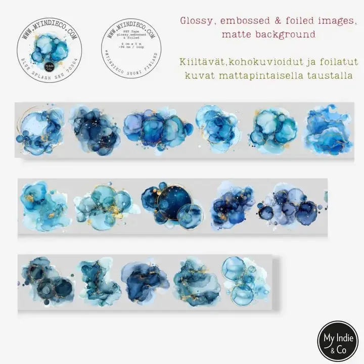 Pet Tape - MIC - Blue Splash Foiled & Embossed 60 mm