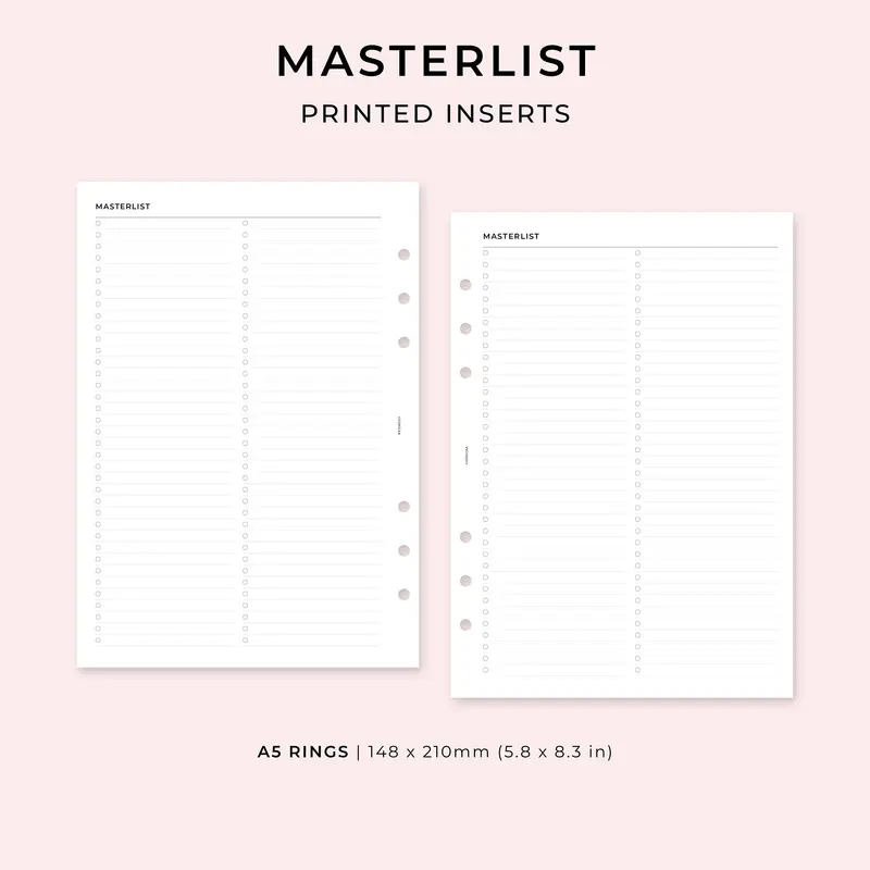 PI005 - Masterlist - Printed inserts