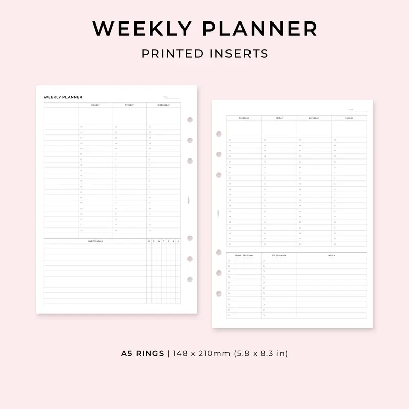 PI012 - Weekly Planner undated (WO2P vertical) - Printed inserts