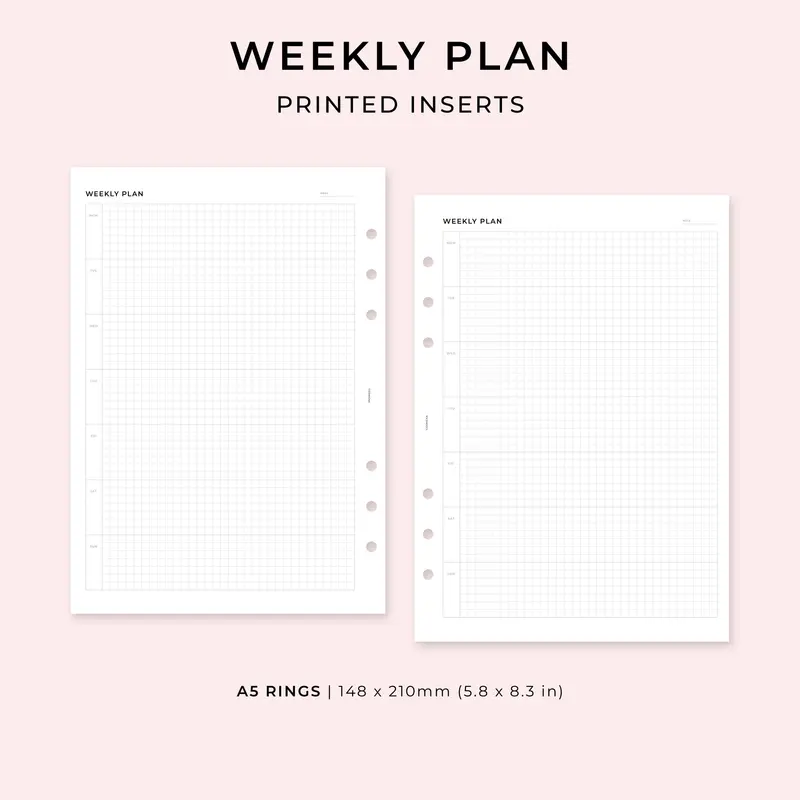 PI013 - Weekly Plan undated (horizontal grid) - Printed inserts
