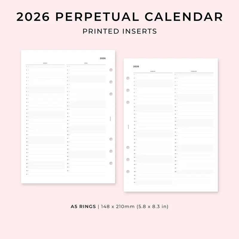 PI019 - 2026 Perpetual Calendar - Printed inserts