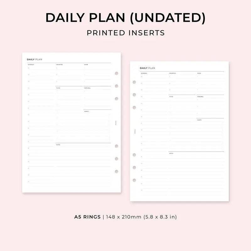 PI024 - Daily Hourly Plan (Undated) - Printed inserts
