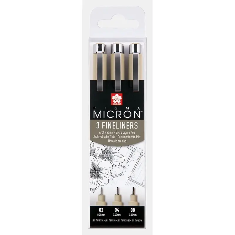 Pigma micron Fineliner Förpackningar Svarta - 02, 04, 08
