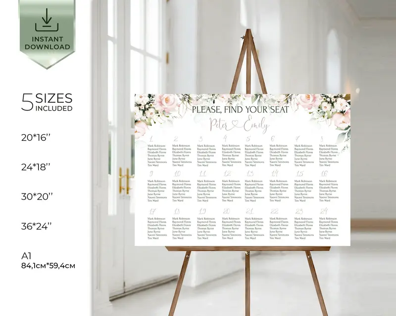 Pink Wedding Seating Chart | 6 Sizes | Personalized Escort Boards