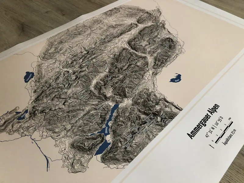 Poster Ammergauer Alpen Landkarte Topografie