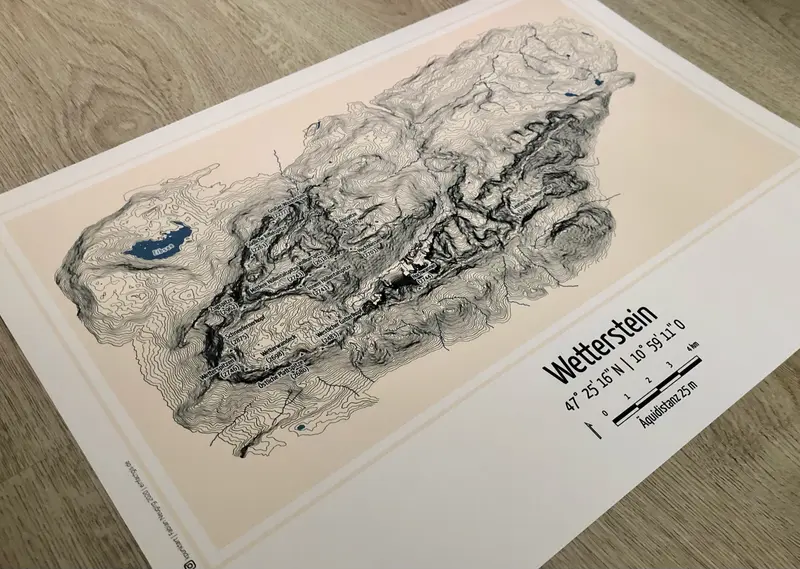 Poster Wettersteingebirge Landkarte Topographie