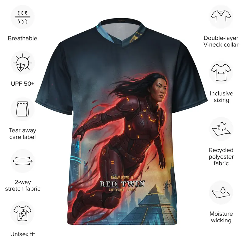 Red Twin unisex sports jersey t-shirt sci-fi book merch
