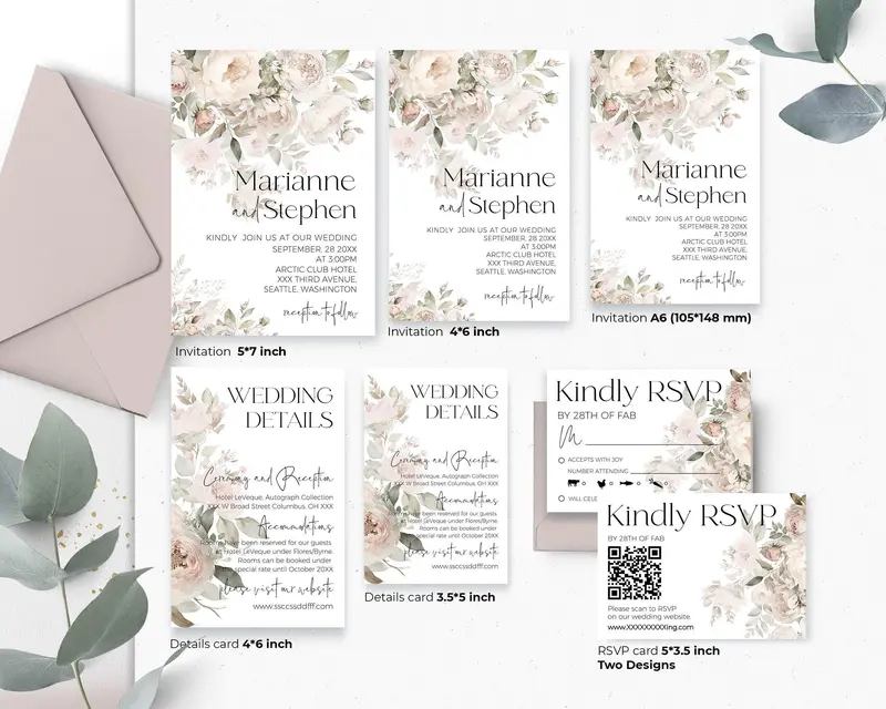 Romantic Dusty Rose Wedding Invite Set with RSVP | DIY Printables