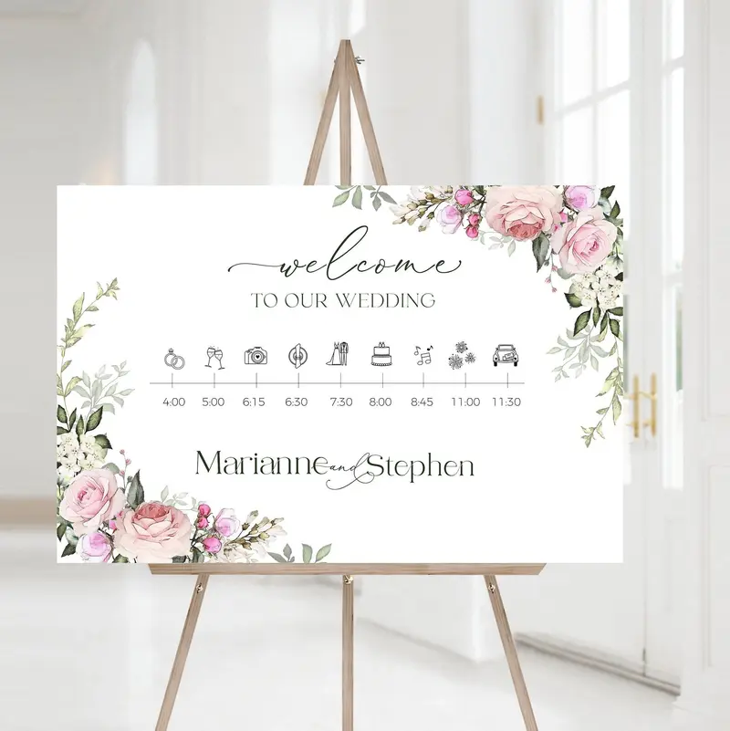Romantic Wedding Timeline Sign | 6 Editable Posters | Blush & Sage Theme