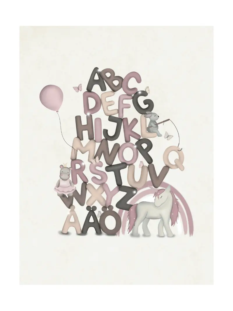 Rosa Unicorn Alfabetet Poster