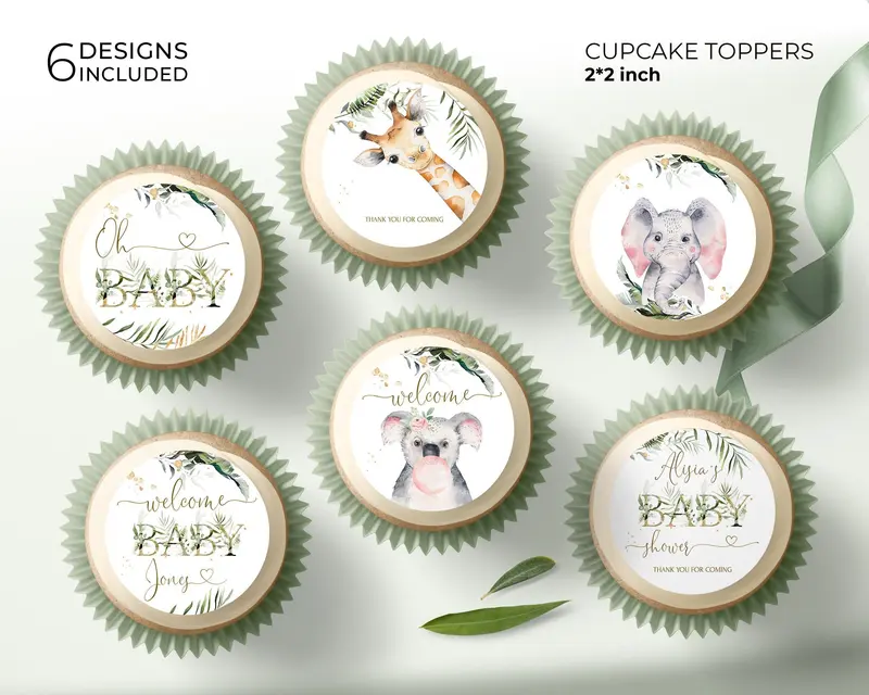 Safari Baby Shower Cupcake Toppers | 6 Designs | Tropical Baby Shower