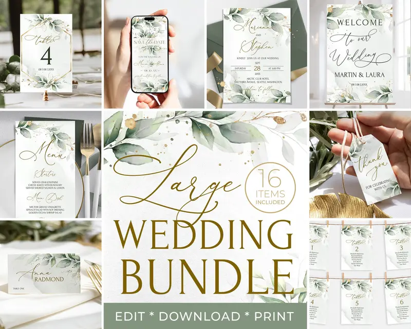 Sage Green Wedding Invitation Bunlde | DIY Printable Templates