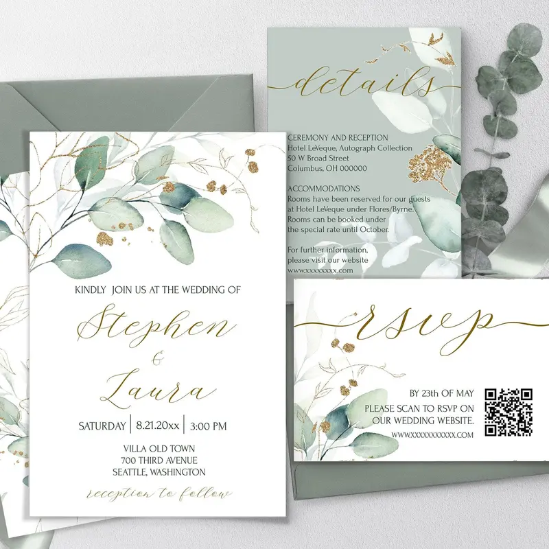 Sage Green Wedding Invitation Suite | 6 Sizes | DIY Bride Must Have