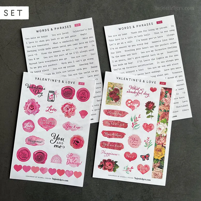 SET of 4 • Love phrases & Valentine's day
