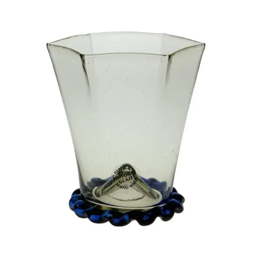 Sexkantigt glas med blå fot