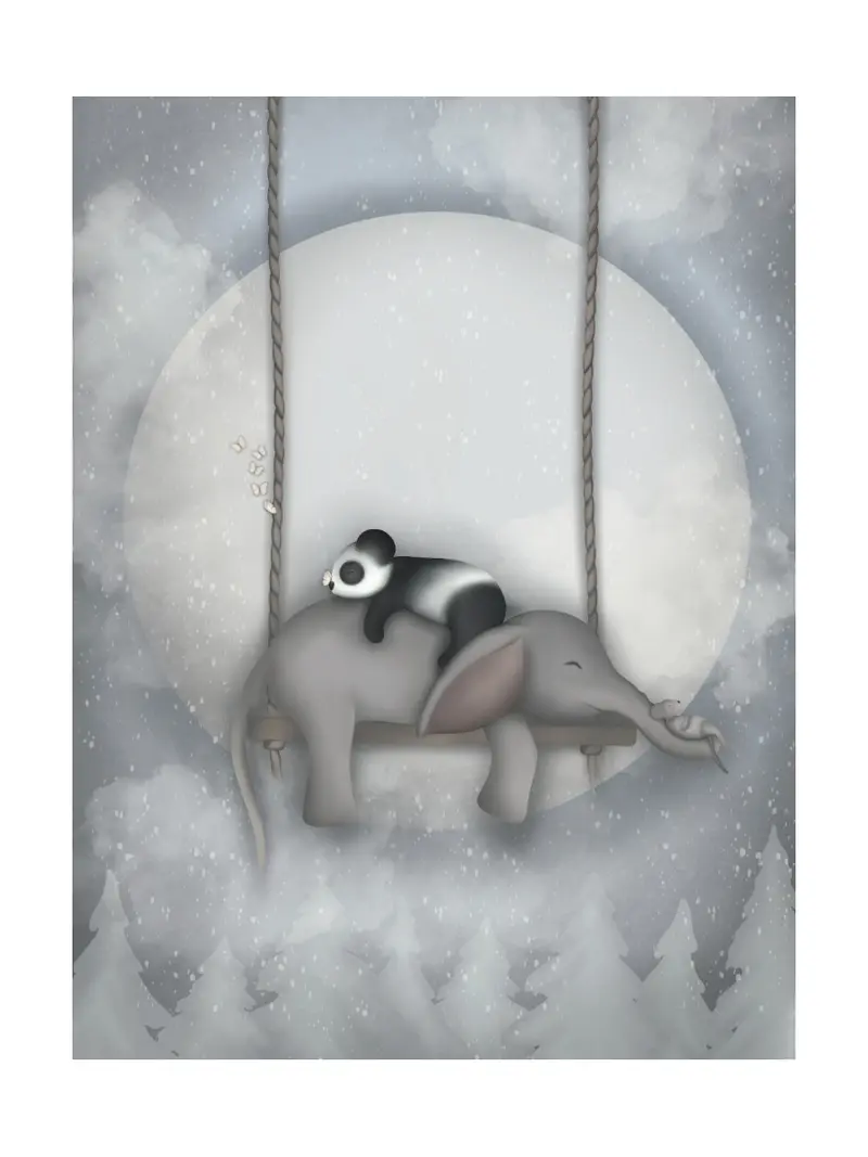 Sovande Panda & Elefant Poster